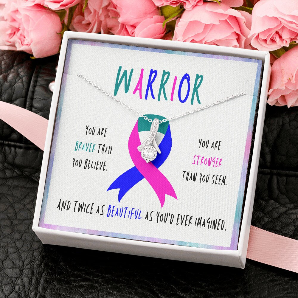 Thyroid Cancer Warrior Ribbon Necklace Gift