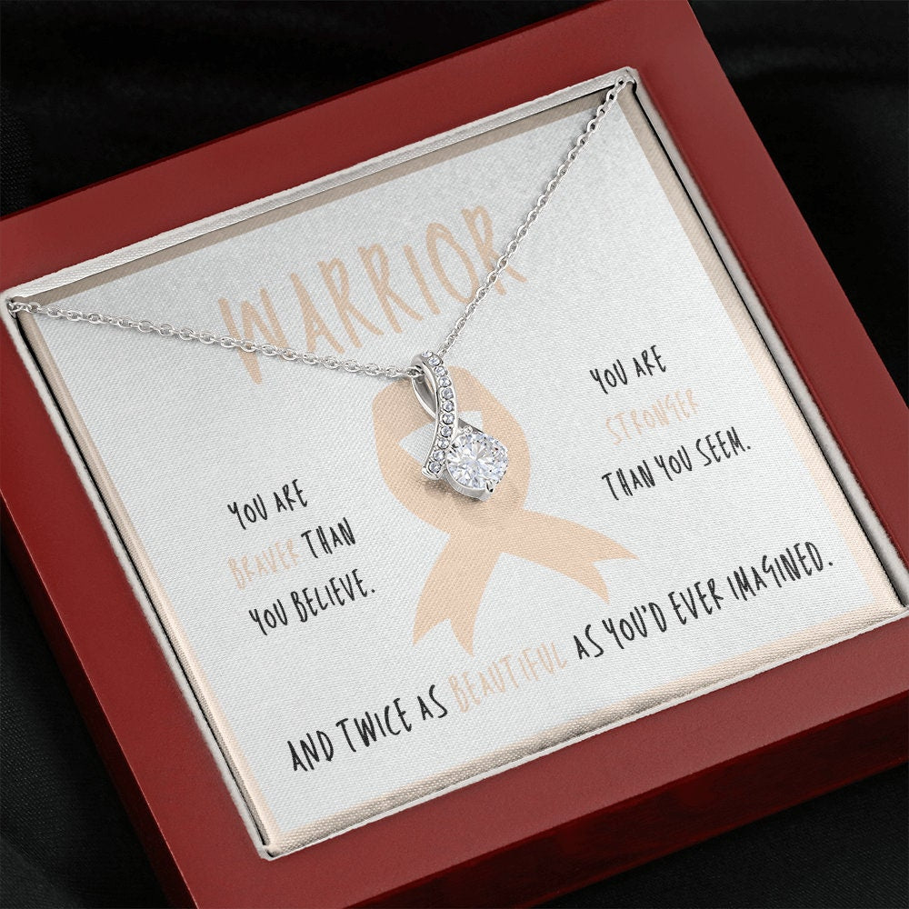 Endometrial Cancer Warrior Ribbon Pendant Necklace Gift