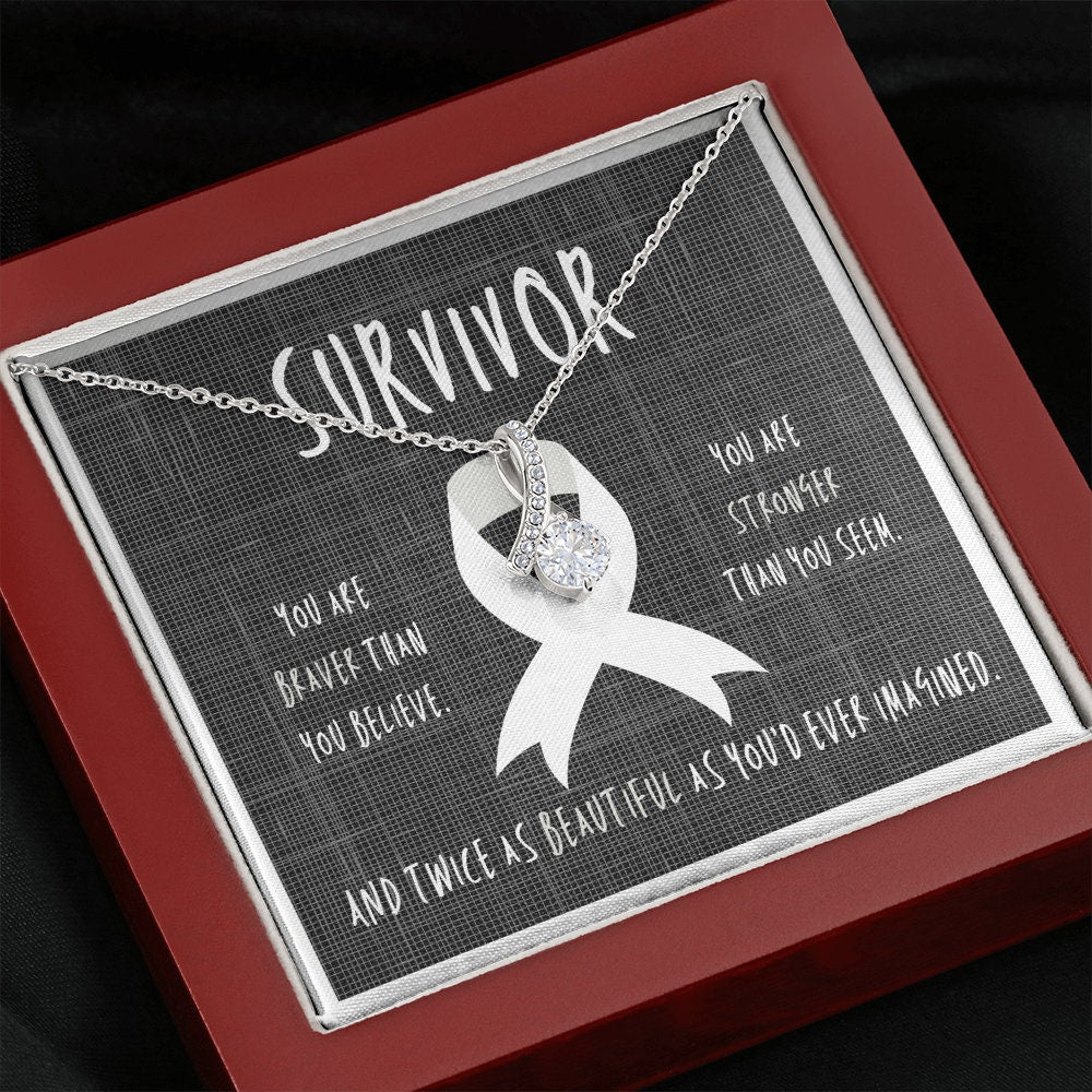 Lung cancer Survivor Ribbon Pendant Necklace Gift