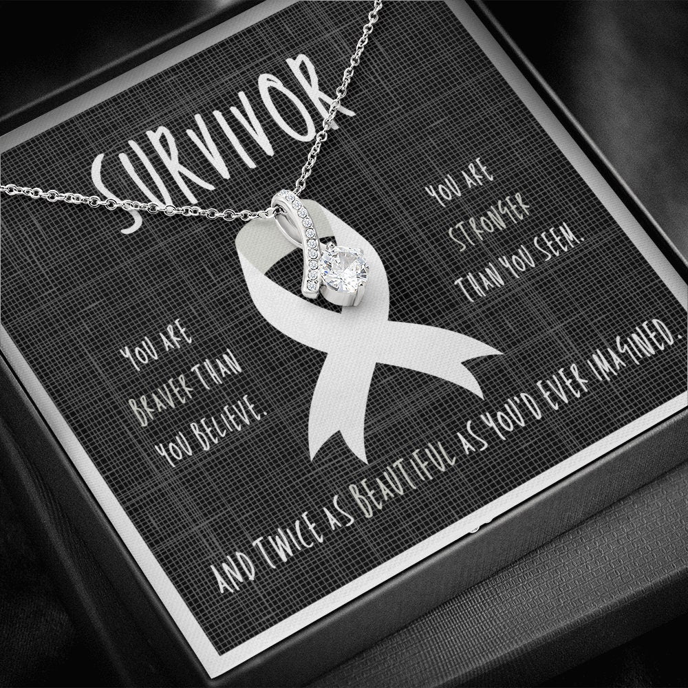 Lung cancer Survivor Ribbon Pendant Necklace Gift