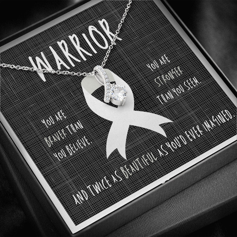 Lung Cancer Warrior Ribbon Necklace Gift