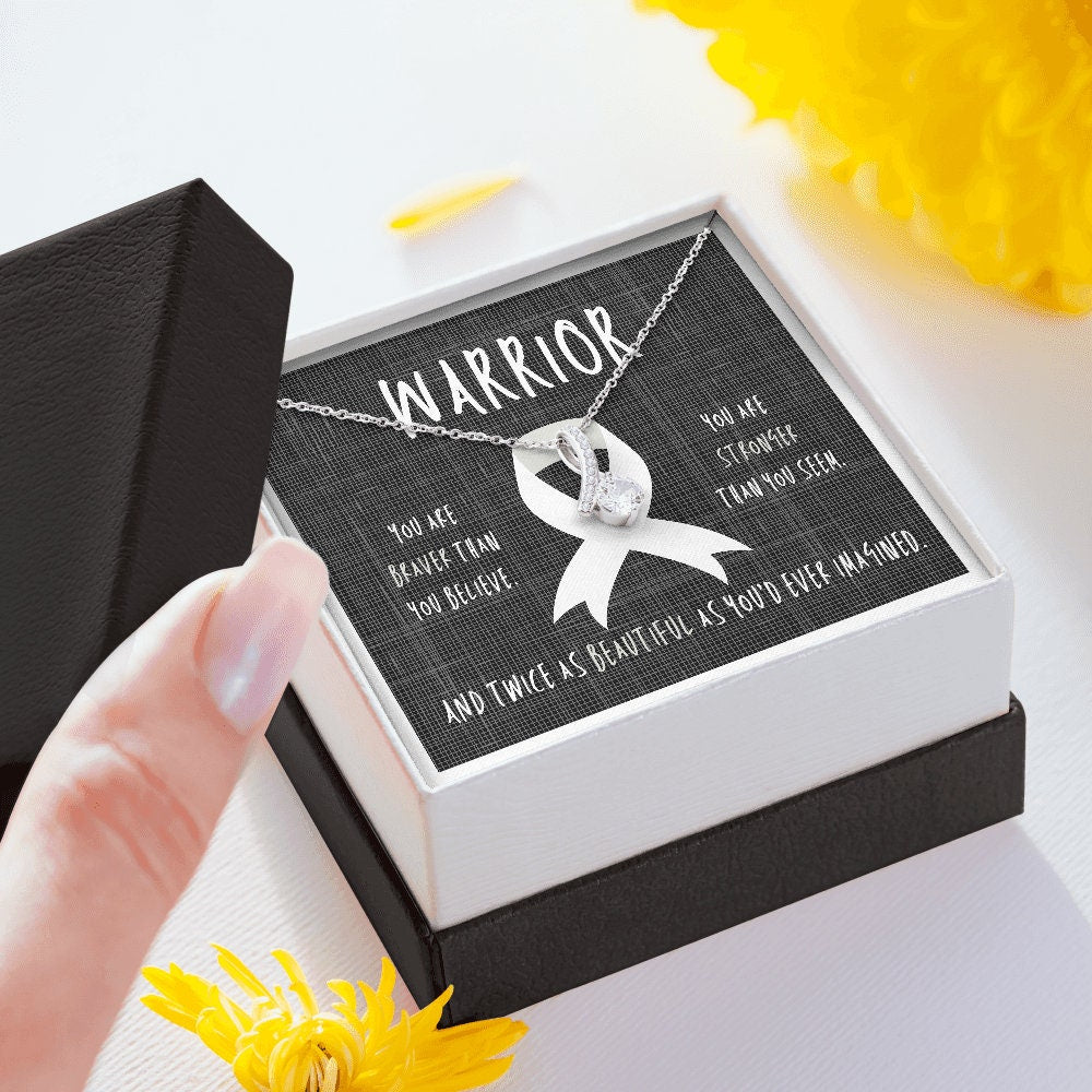 Lung Cancer Warrior Ribbon Necklace Gift