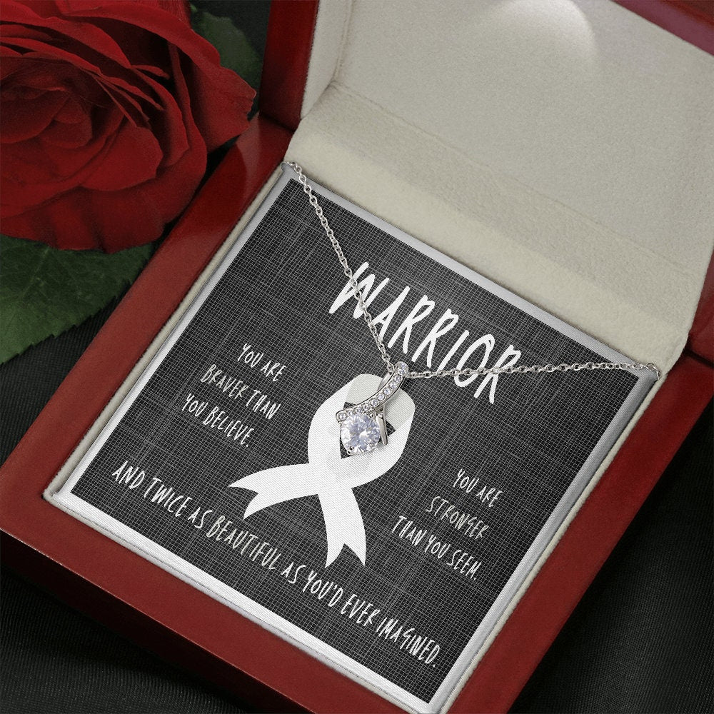 Lung Cancer Warrior Ribbon Necklace Gift
