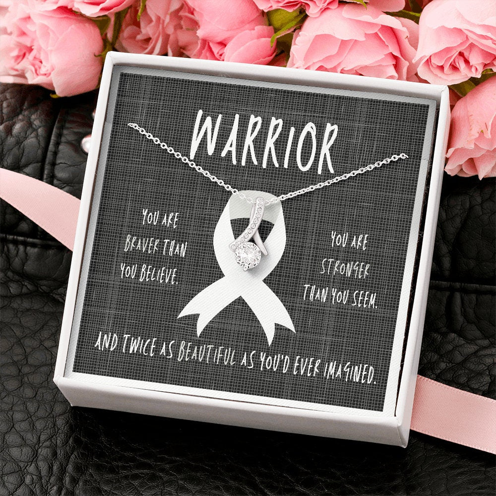 Lung Cancer Warrior Ribbon Necklace Gift