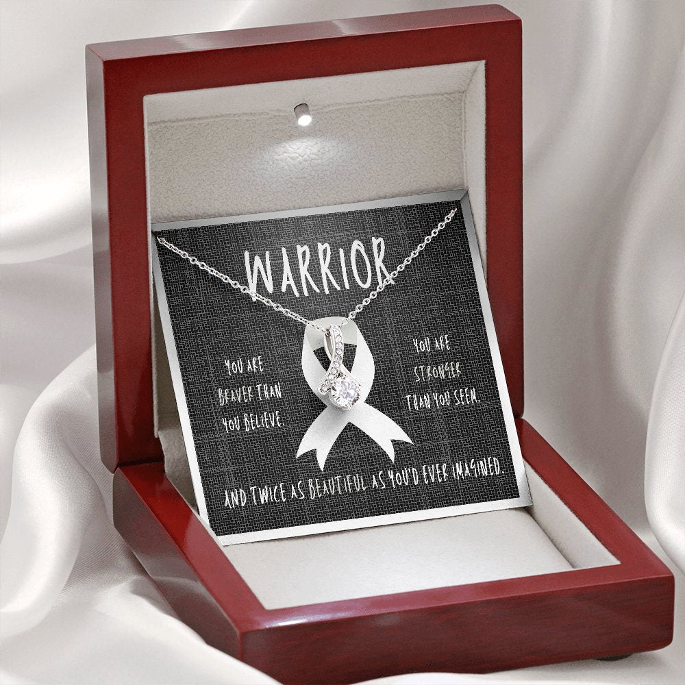 Lung Cancer Warrior Ribbon Necklace Gift