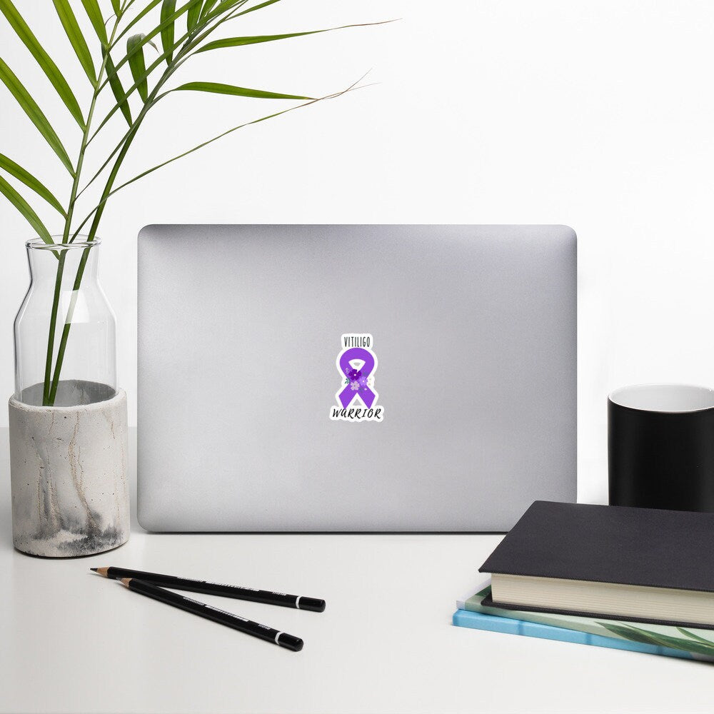Vitiligo Stickers, Vitiligo Warrior Stickers, Purple Awareness Ribbon, Decal, Laptop Sticker