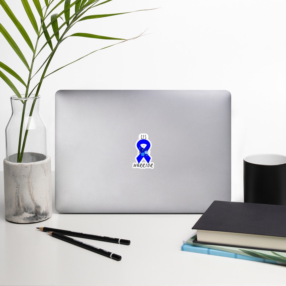 CFS Warrior Stickers, Chronic Fatigue Syndrome, Blue Awareness Ribbon Decal Laptop Sticker copy copy