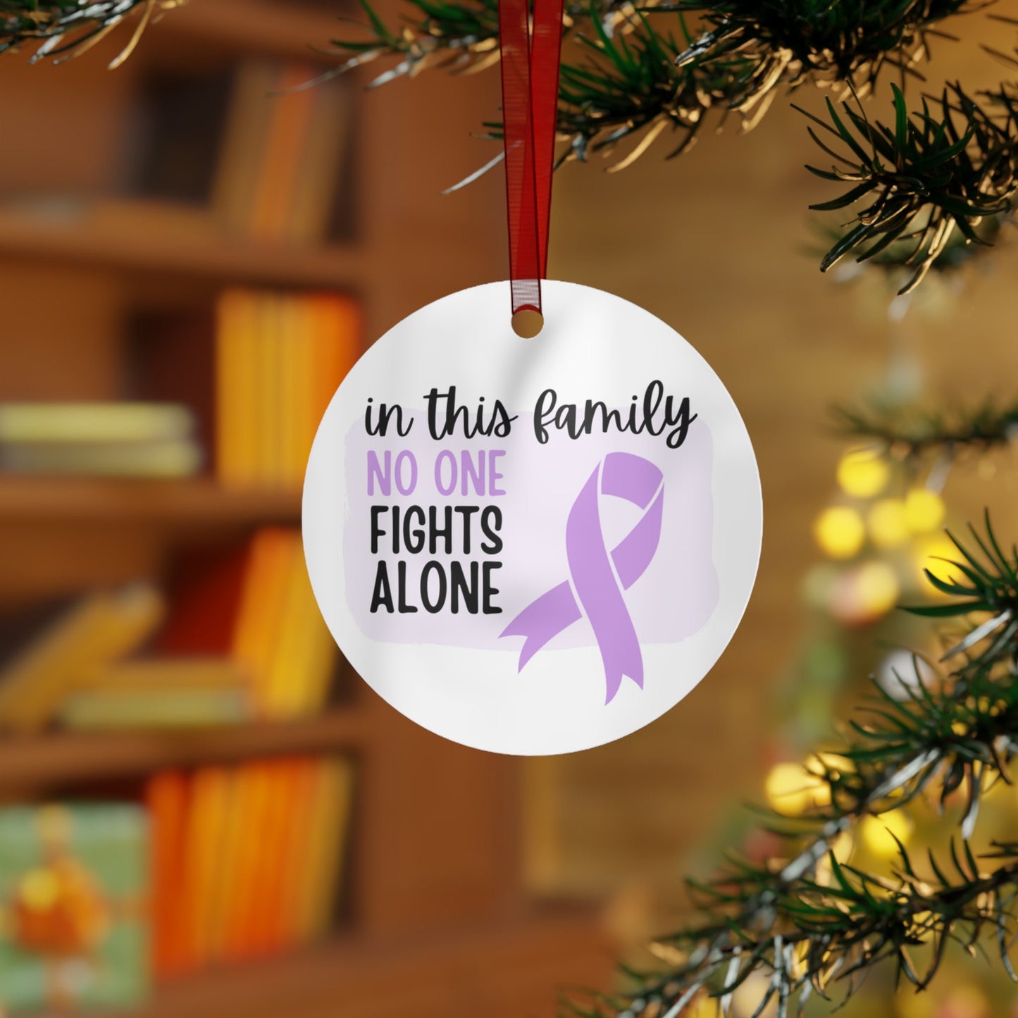 Cancer Support Ornament - Lavender Purple Ribbon Awareness, Family Support Gift, In This Family No One Fights Alone