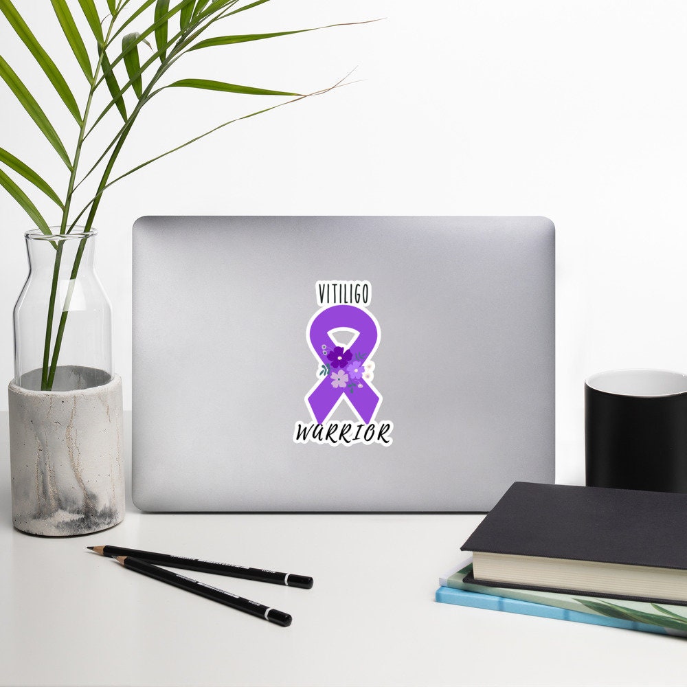 Vitiligo Stickers, Vitiligo Warrior Stickers, Purple Awareness Ribbon, Decal, Laptop Sticker