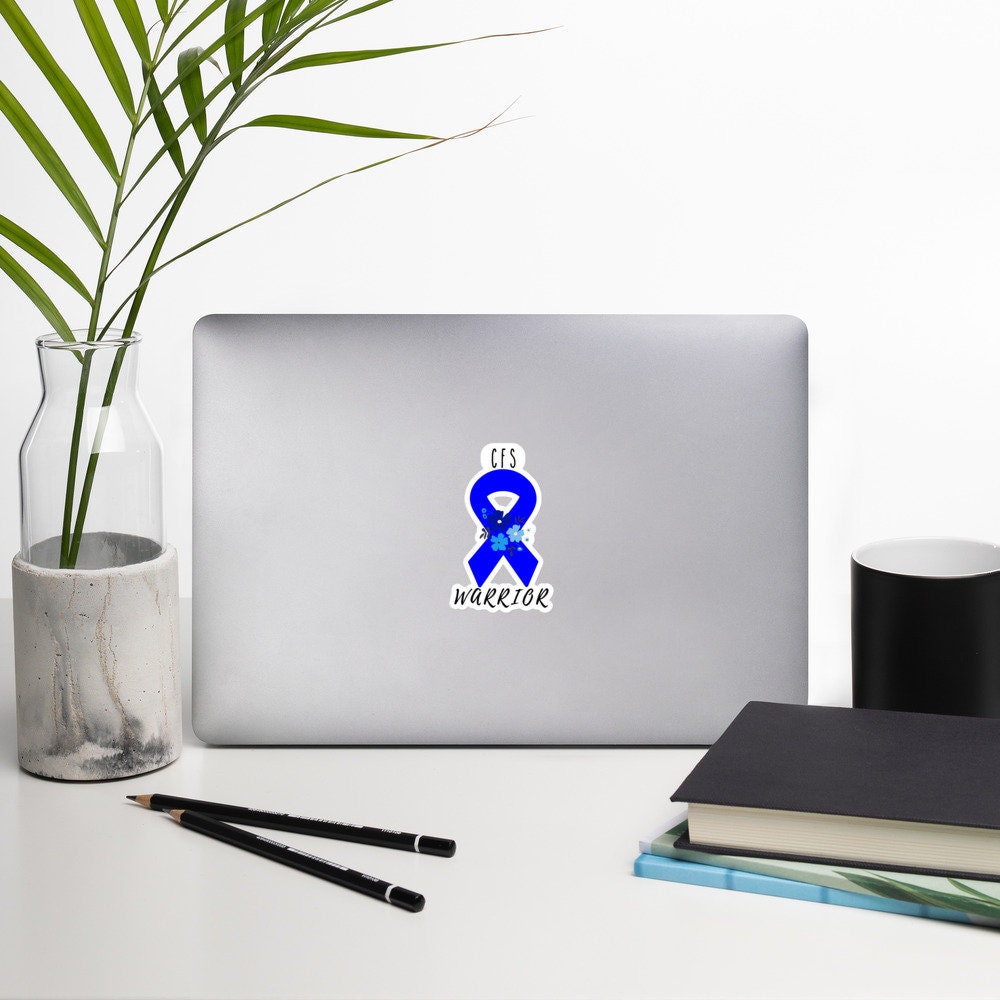 CFS Warrior Stickers, Chronic Fatigue Syndrome, Blue Awareness Ribbon Decal Laptop Sticker copy copy