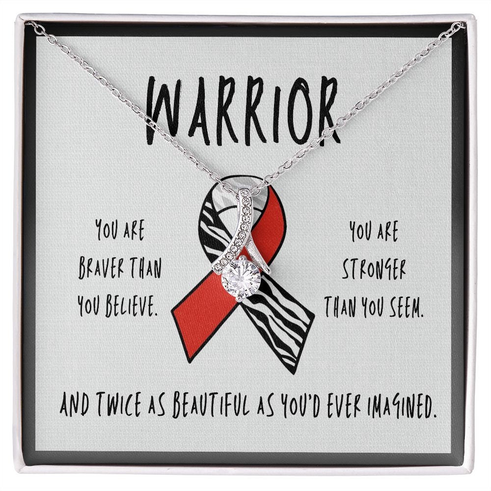 NMDA Receptor Encephalitis Warrior Ribbon Necklace Gift | Zebra Ribbon Awareness Jewelry | Gift for Support | Survivor | Fighter | Spoonie G