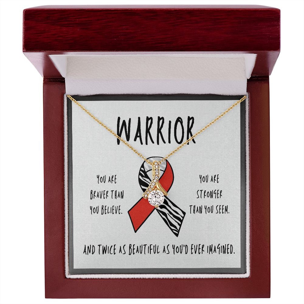NMDA Receptor Encephalitis Warrior Ribbon Necklace Gift | Zebra Ribbon Awareness Jewelry | Gift for Support | Survivor | Fighter | Spoonie G