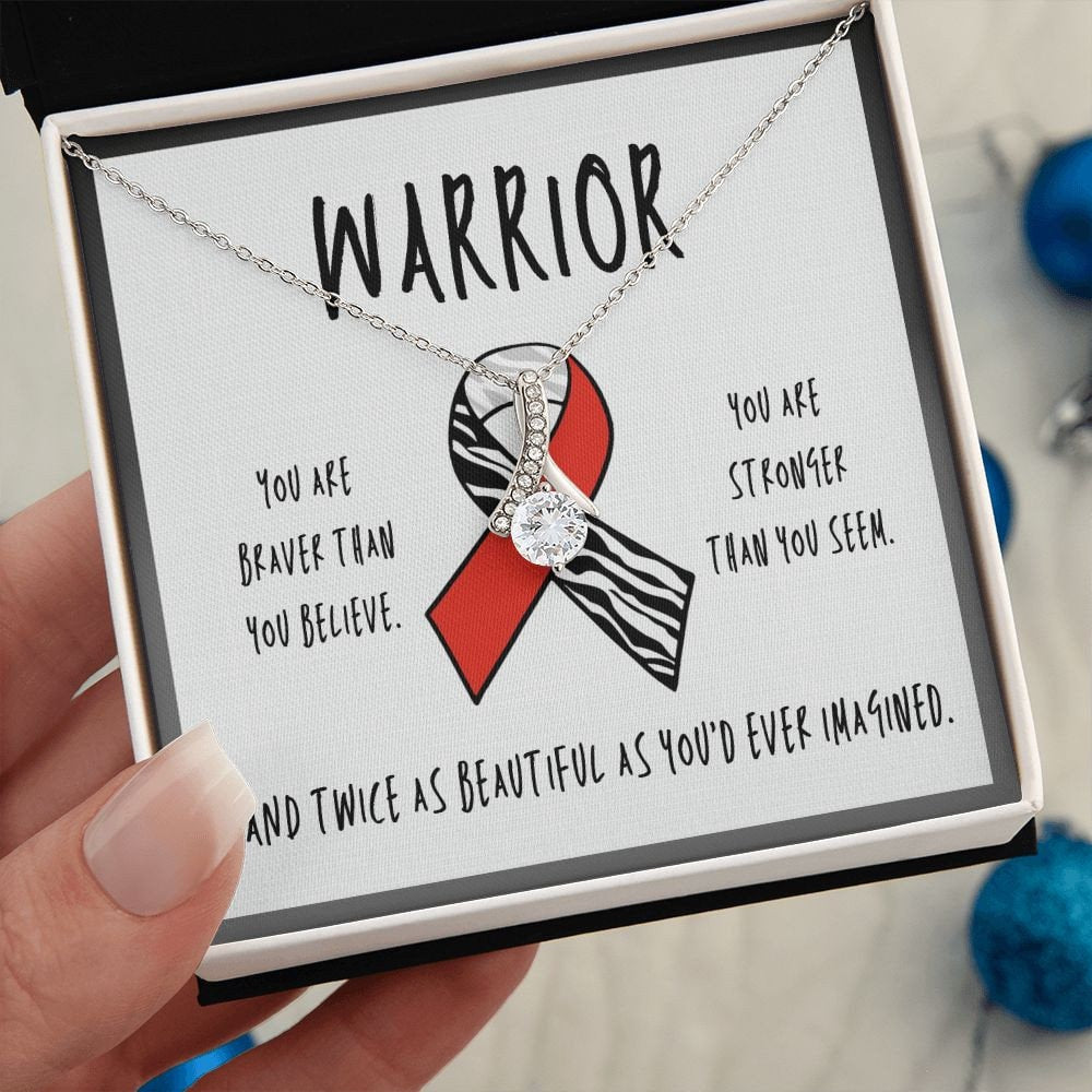 NMDA Receptor Encephalitis Warrior Ribbon Necklace Gift | Zebra Ribbon Awareness Jewelry | Gift for Support | Survivor | Fighter | Spoonie Gift