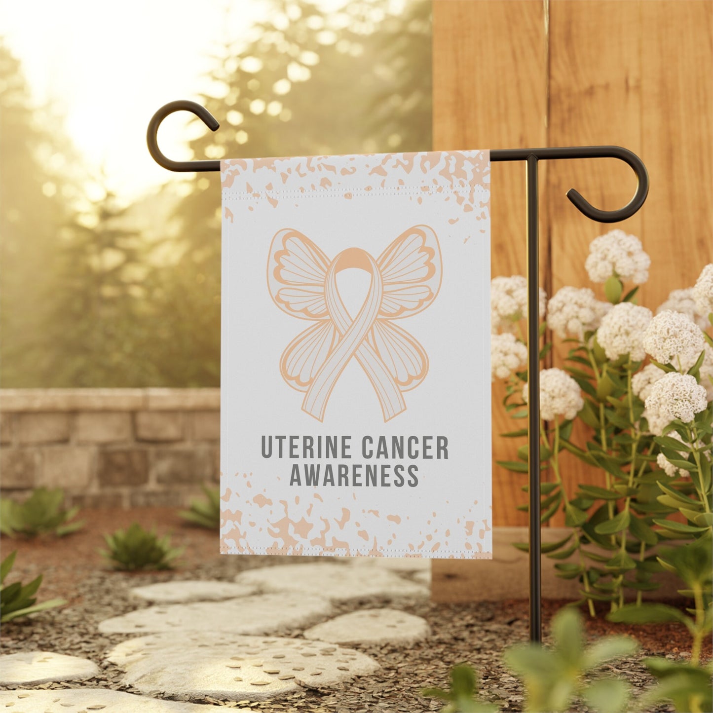 Uterine Cancer Awareness Garden Flag | Welcome Sign | New Home | Decorative House Flag | Banner | Peach Ribbon Awareness | Cancer Support