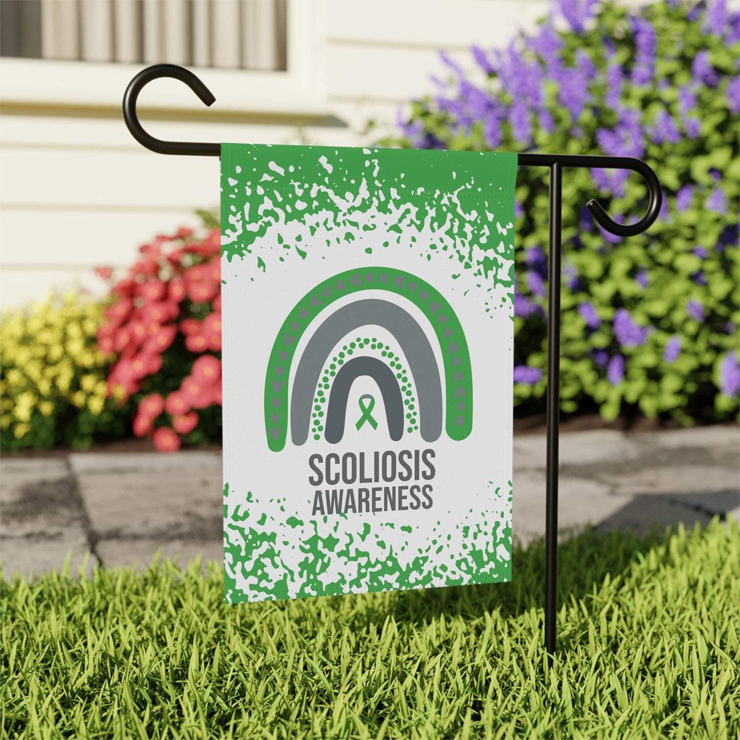 Scoliosis Awareness Garden Flag | Welcome Sign | New Home | Decorative House Banner | Green Awareness Ribbon | Rare Disease Support