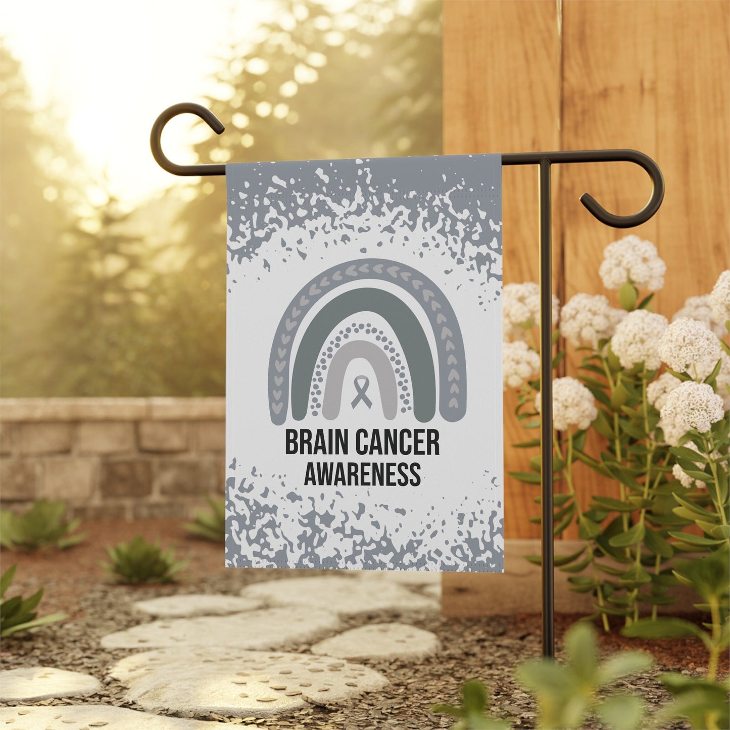 Brain Cancer Awareness Garden Flag | Welcome Sign | New Home | Decorative House Banner | Silver Awareness Ribbon | Cancer Support