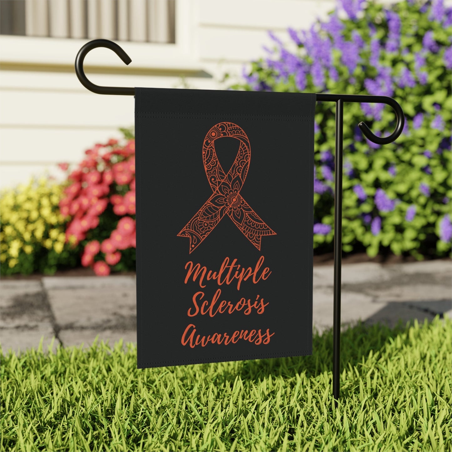 Multiple Sclerosis Awareness Garden Flag | Welcome Sign | New Home | Decorative House Banner | Orange Awareness Ribbon | Spoonie Support