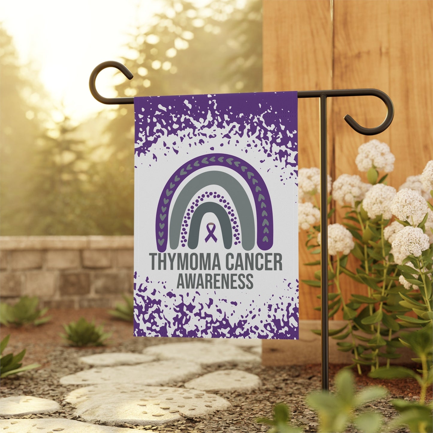 Thymoma Cancer Awareness Garden Flag | Welcome Sign | New Home | Decorative House Banner | Purple Awareness Ribbon