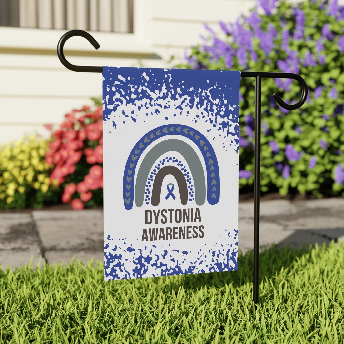 Dystonia Awareness Garden Flag | Welcome Sign | New Home | Decorative House Banner | Blue Awareness Ribbon | Support