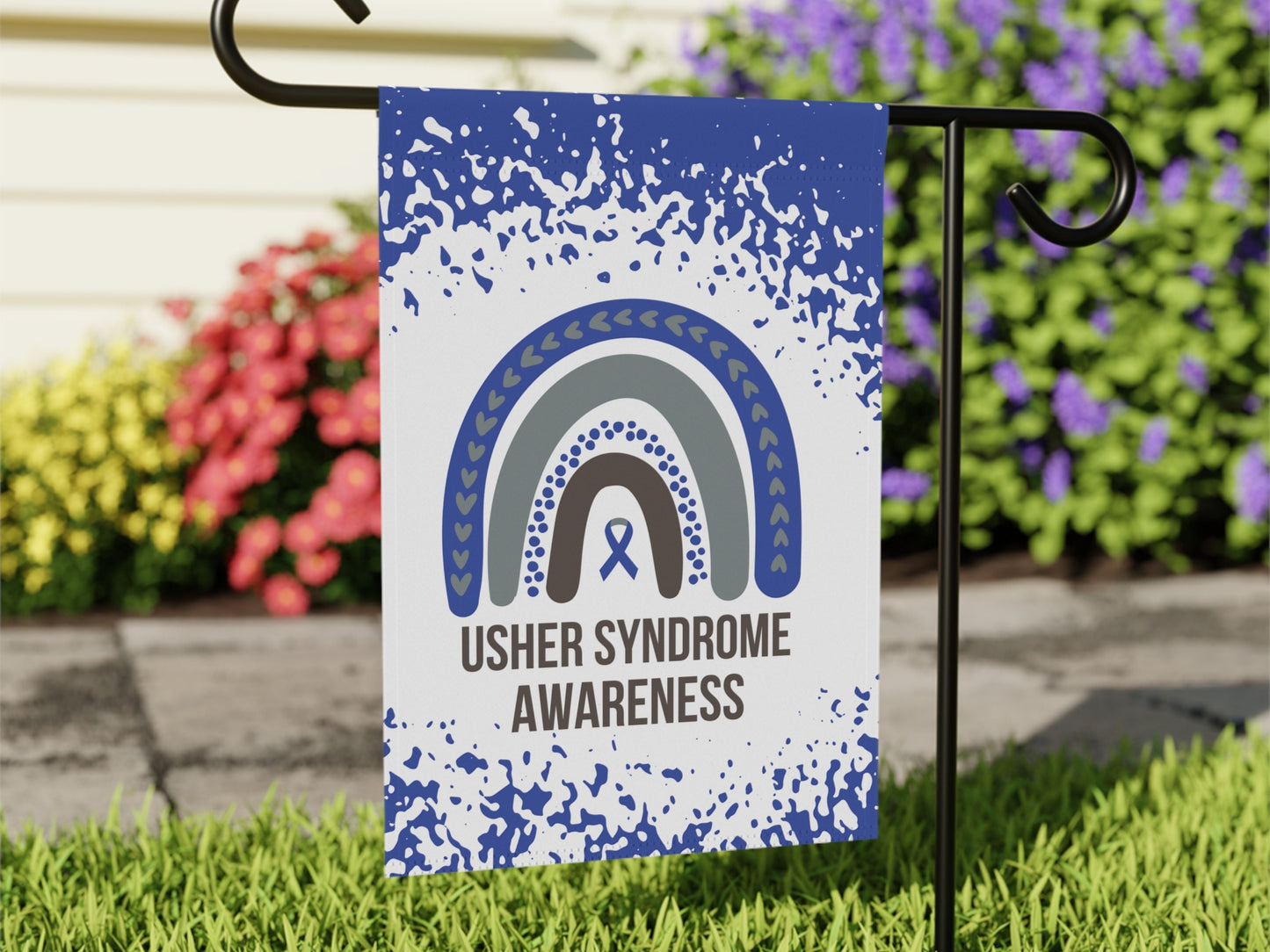 Usher Syndrome Awareness Garden Flag | Welcome Sign | New Home | Decorative House Banner | Blue Awareness Ribbon | Support