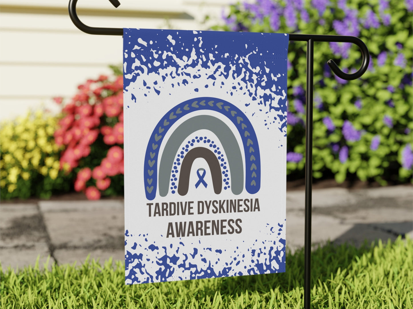 Tardive Dyskinesia Awareness Garden Flag | Welcome Sign | New Home | Decorative House Banner | Blue Awareness Ribbon | Support