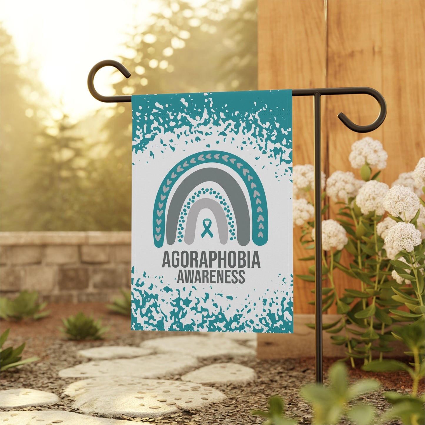 Agoraphobia Awareness Garden Flag | Welcome Sign | New Home | Decorative House Banner | Teal Awareness Ribbon | Support