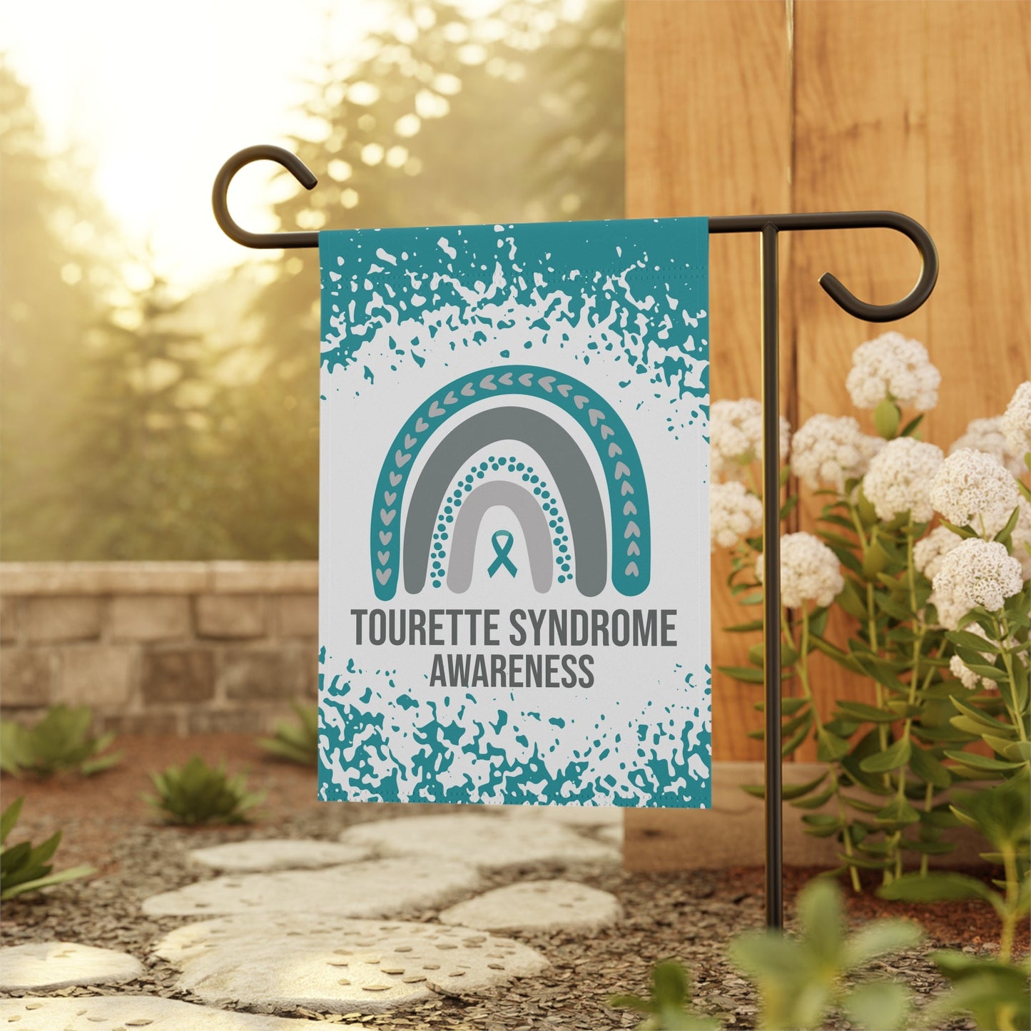 Tourette Syndrome Awareness Garden Flag | Welcome Sign | New Home | Decorative House Banner | Teal Awareness Ribbon | Support