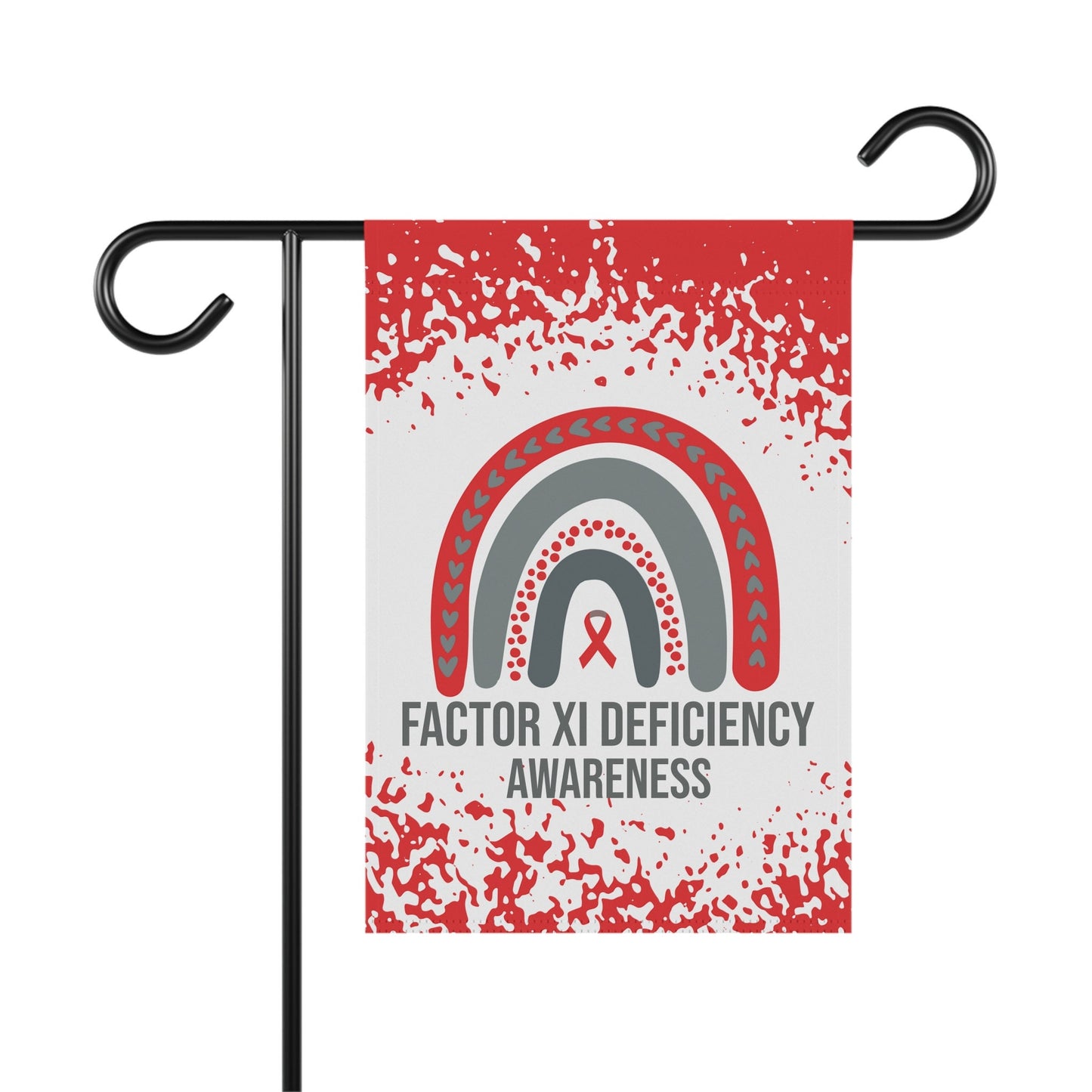 Factor XI Deficiency Awareness Garden Flag | Welcome Sign | New Home | Decorative House Banner | Red Awareness Ribbon | Support