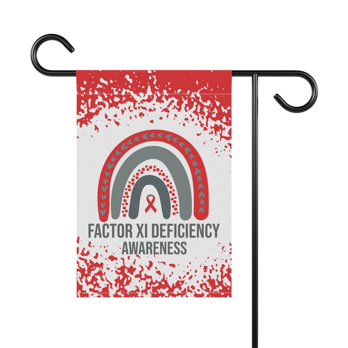 Factor XI Deficiency Awareness Garden Flag | Welcome Sign | New Home | Decorative House Banner | Red Awareness Ribbon | Support