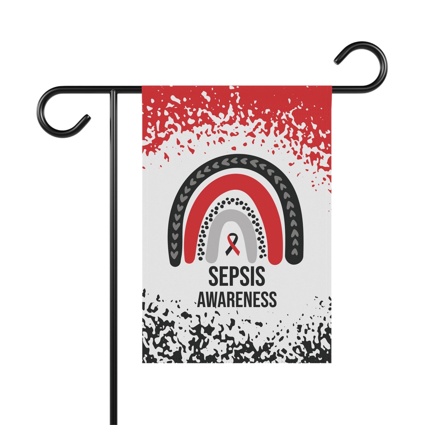 Sepsis Awareness Garden Flag - Welcome Sign, Red & Black Ribbon | New Home Decorative House Banner, Support Health Awareness