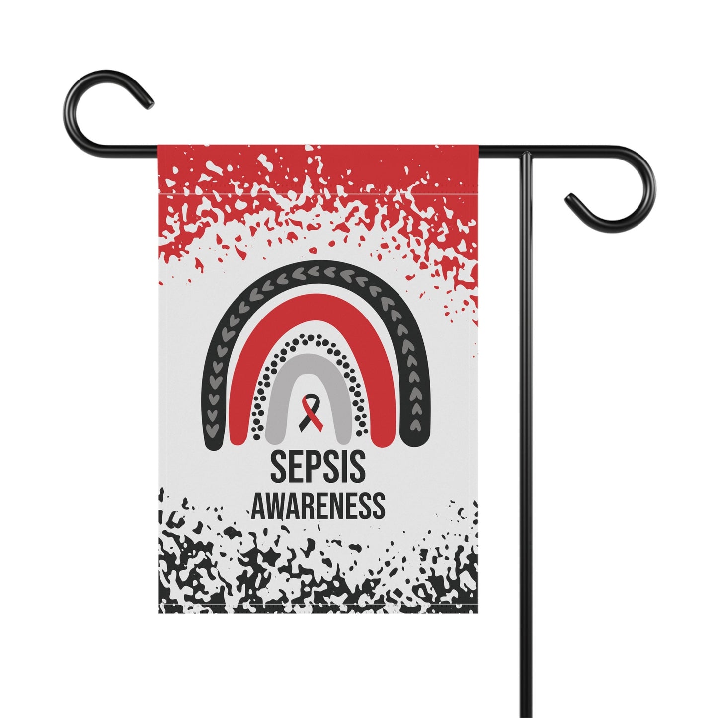 Sepsis Awareness Garden Flag - Welcome Sign, Red & Black Ribbon | New Home Decorative House Banner, Support Health Awareness