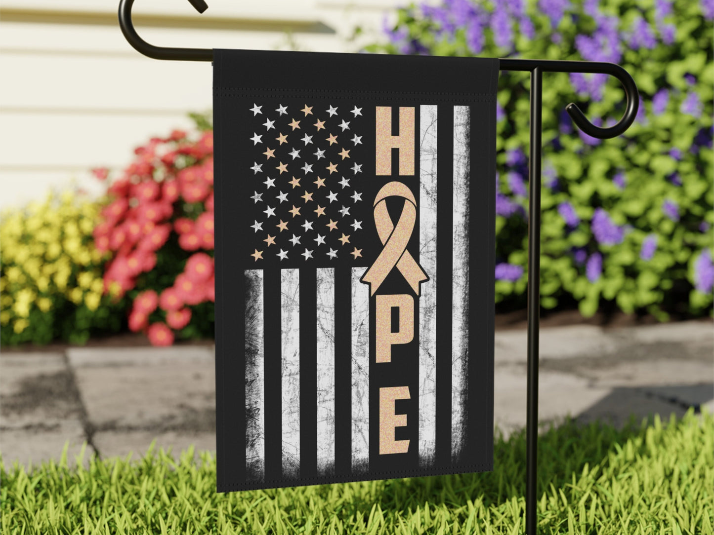 Peach Ribbon Awareness Garden Flag Hope American Flag | Welcome Sign | New Home | Decorative House Banner | Spoonie Support