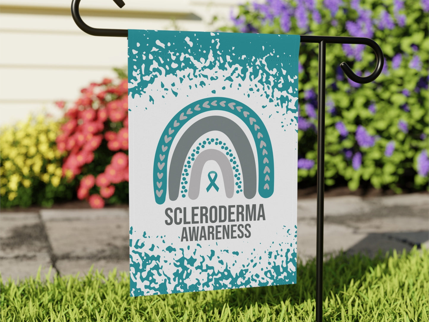 Scleroderma Awareness Awareness Garden Flag | Welcome Sign | New Home | Decorative House Banner | Teal Awareness Ribbon | Rare Disease