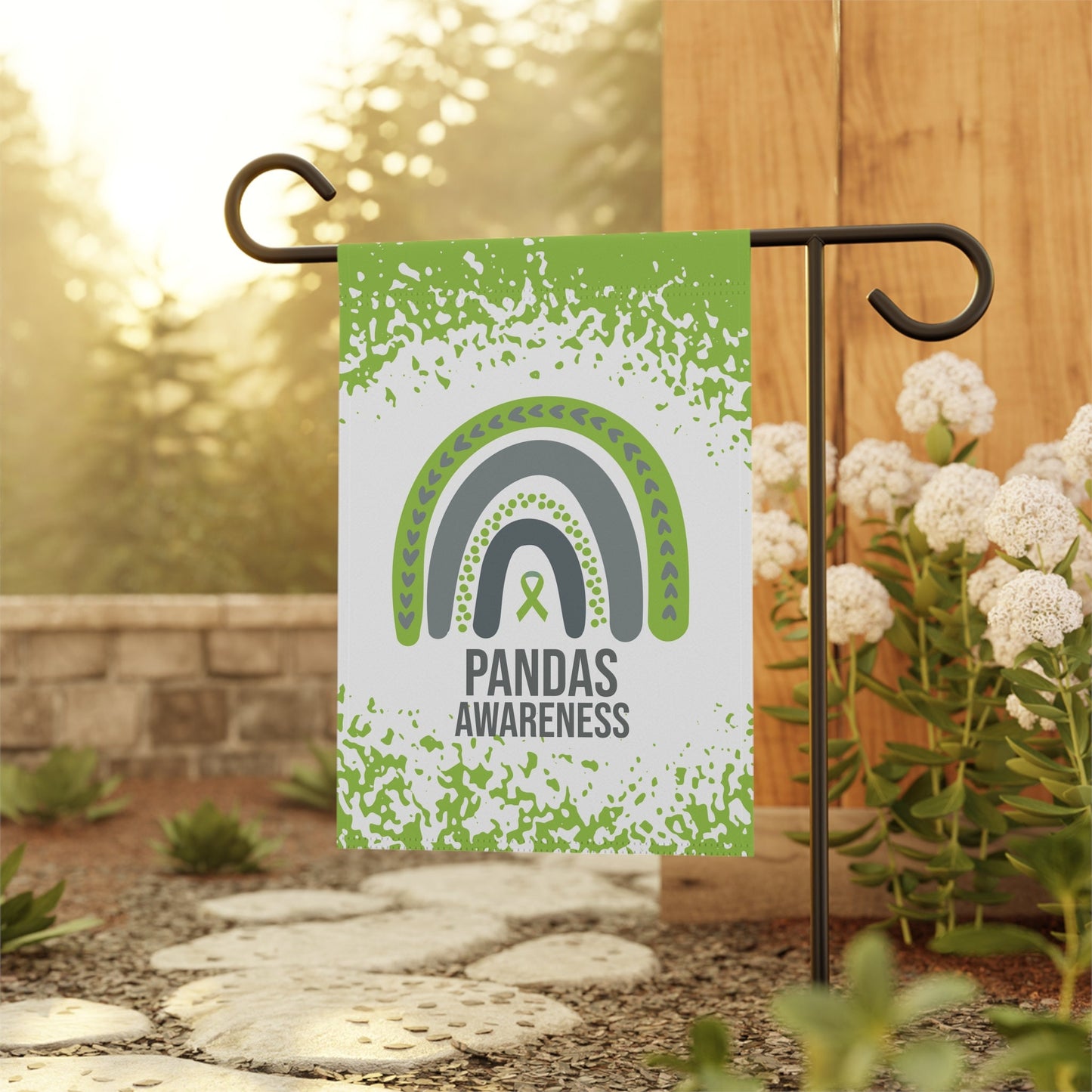 PANDAS Awareness Garden Flag | Welcome Sign | New Home | Decorative House Banner | Lime green Awareness Ribbon | Rare Disease Support