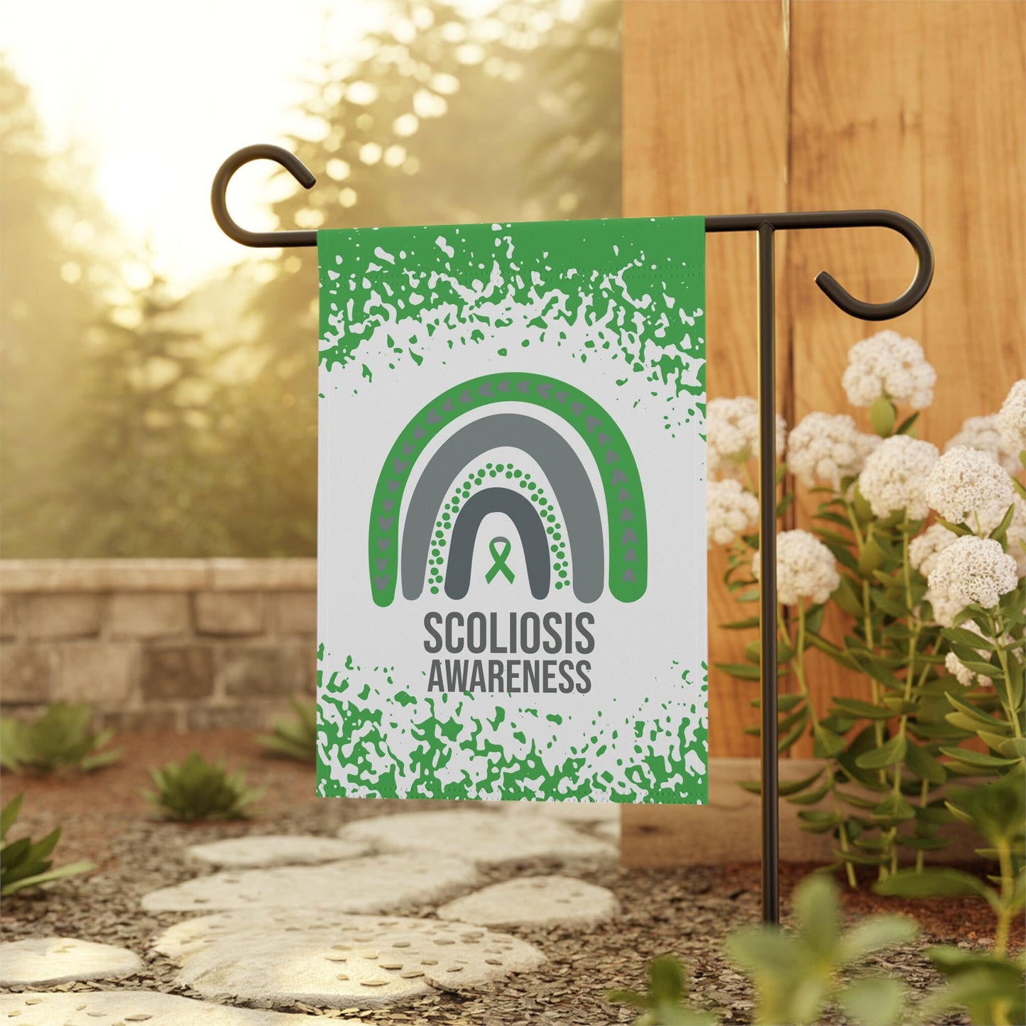 Scoliosis Awareness Garden Flag | Welcome Sign | New Home | Decorative House Banner | Green Awareness Ribbon | Rare Disease Support