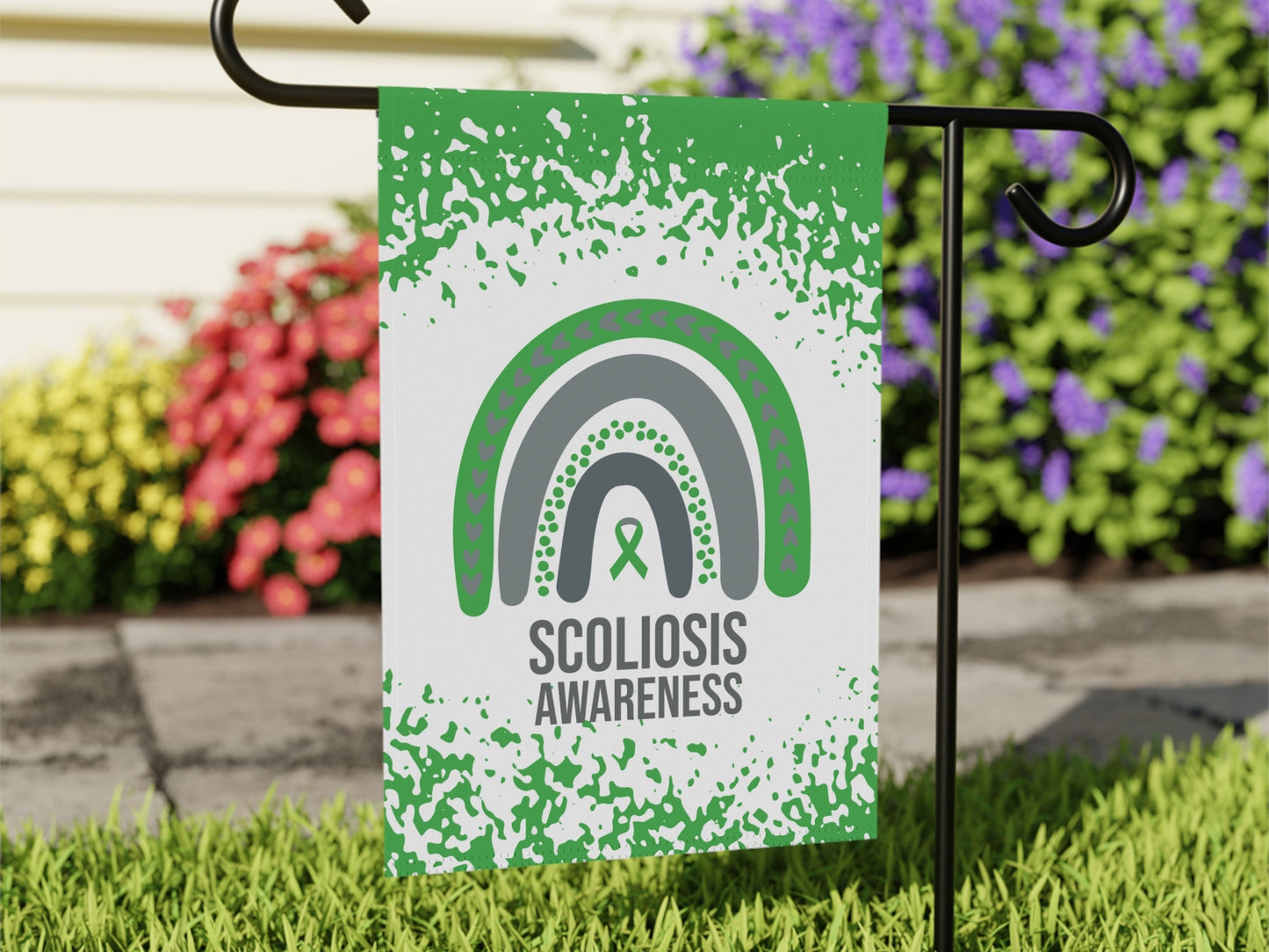 Scoliosis Awareness Garden Flag | Welcome Sign | New Home | Decorative House Banner | Green Awareness Ribbon | Rare Disease Support