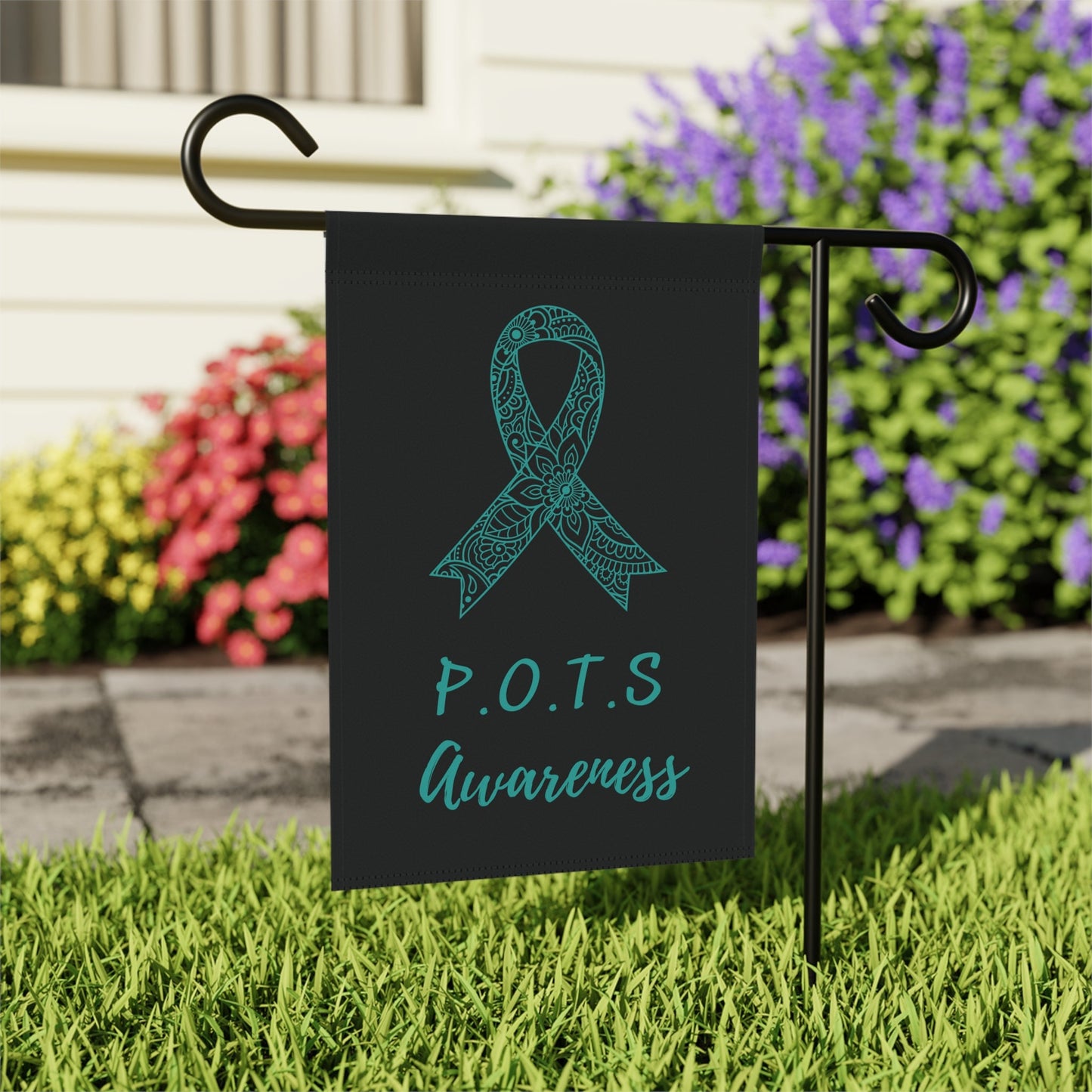 POTS Awareness Garden Flag | Welcome Sign | New Home | Decorative House Banner | Teal Awareness Ribbon | Spoonie Support