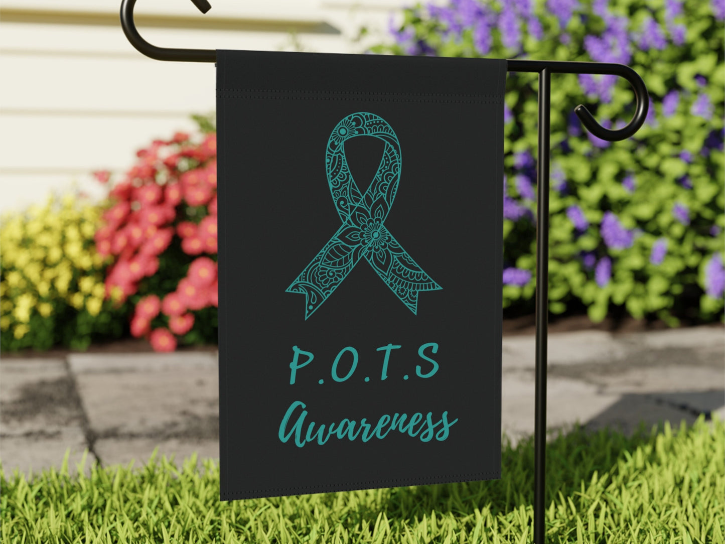 POTS Awareness Garden Flag | Welcome Sign | New Home | Decorative House Banner | Teal Awareness Ribbon | Spoonie Support