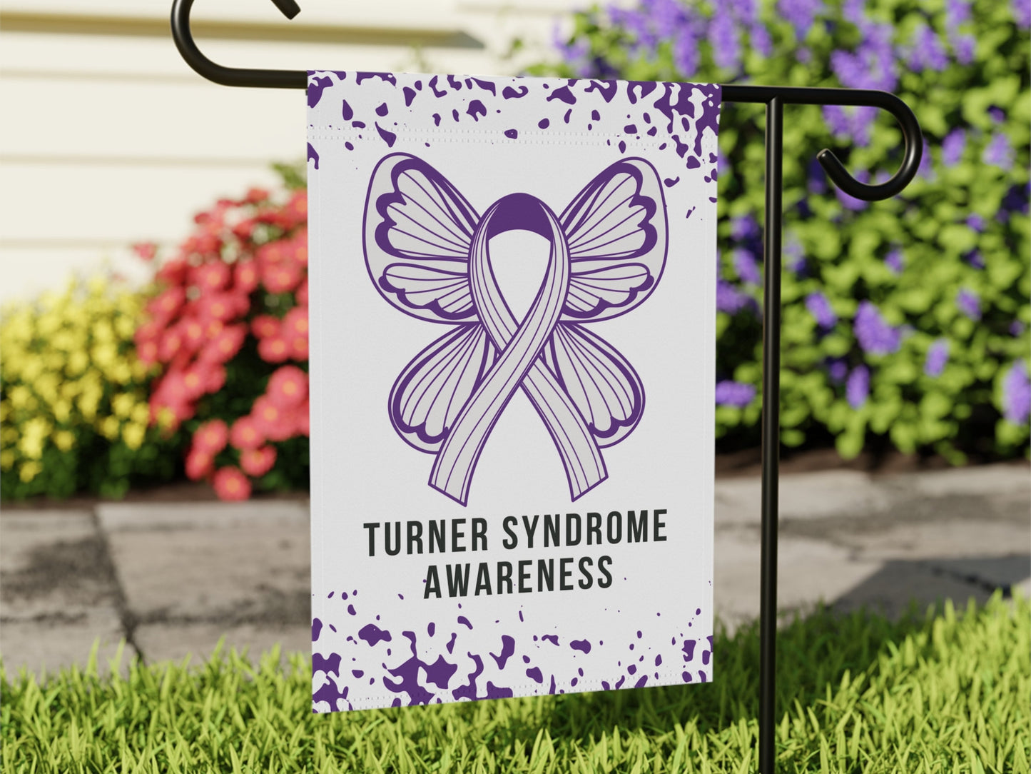 Turner Syndrome Awareness Garden Flag | Purple Ribbon Welcome Sign | Decorative House Banner | New Home Support Gift