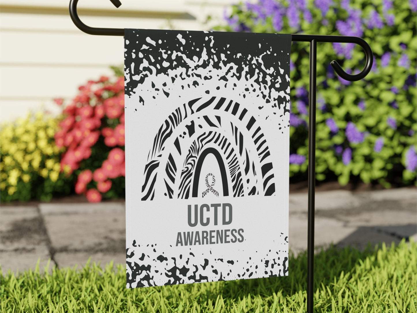 UCTD Awareness Garden Flag | Welcome Sign | New Home | Decorative House Banner | Zebra Awareness Ribbon | Rare Disease Support