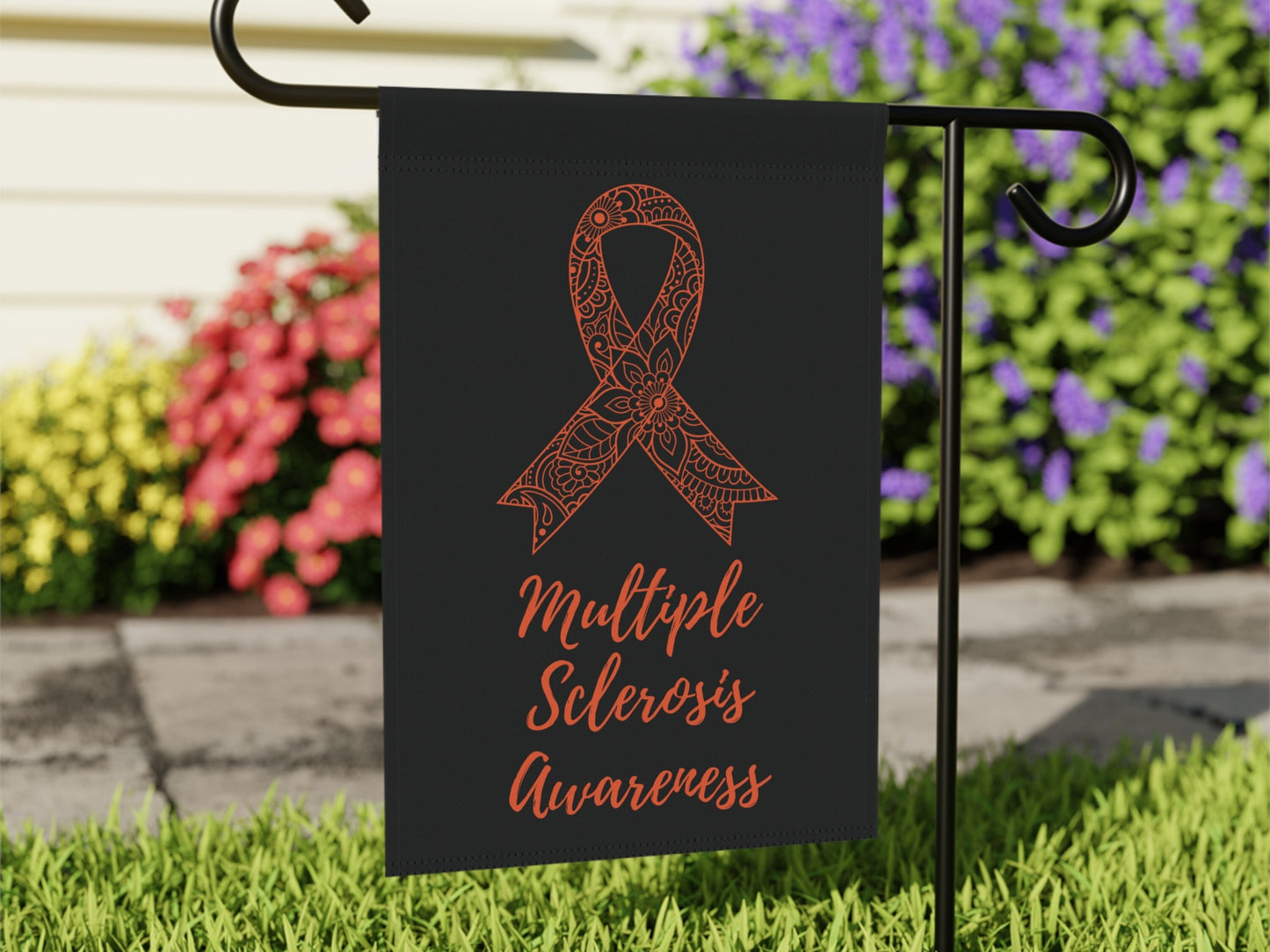 Multiple Sclerosis Awareness Garden Flag | Welcome Sign | New Home | Decorative House Banner | Orange Awareness Ribbon | Spoonie Support
