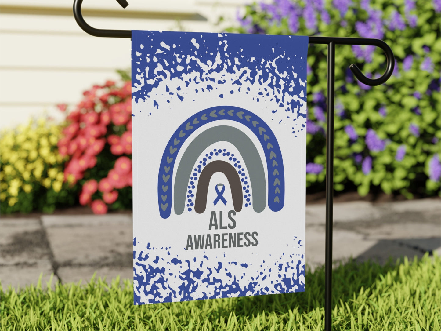 ALS Awareness Garden Flag | Welcome Sign | New Home | Decorative House Banner | Blue Awareness Ribbon | Lou Gehrig's disease