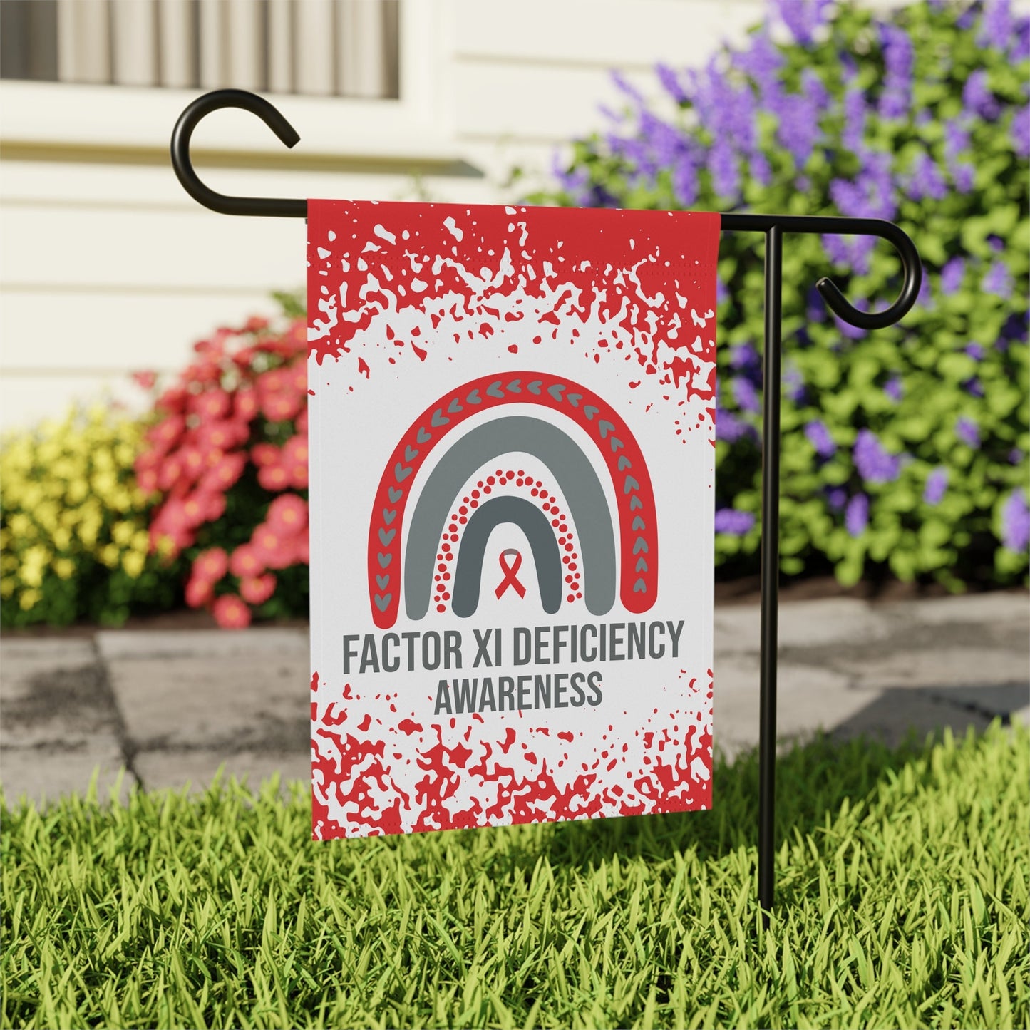Factor XI Deficiency Awareness Garden Flag | Welcome Sign | New Home | Decorative House Banner | Red Awareness Ribbon | Support