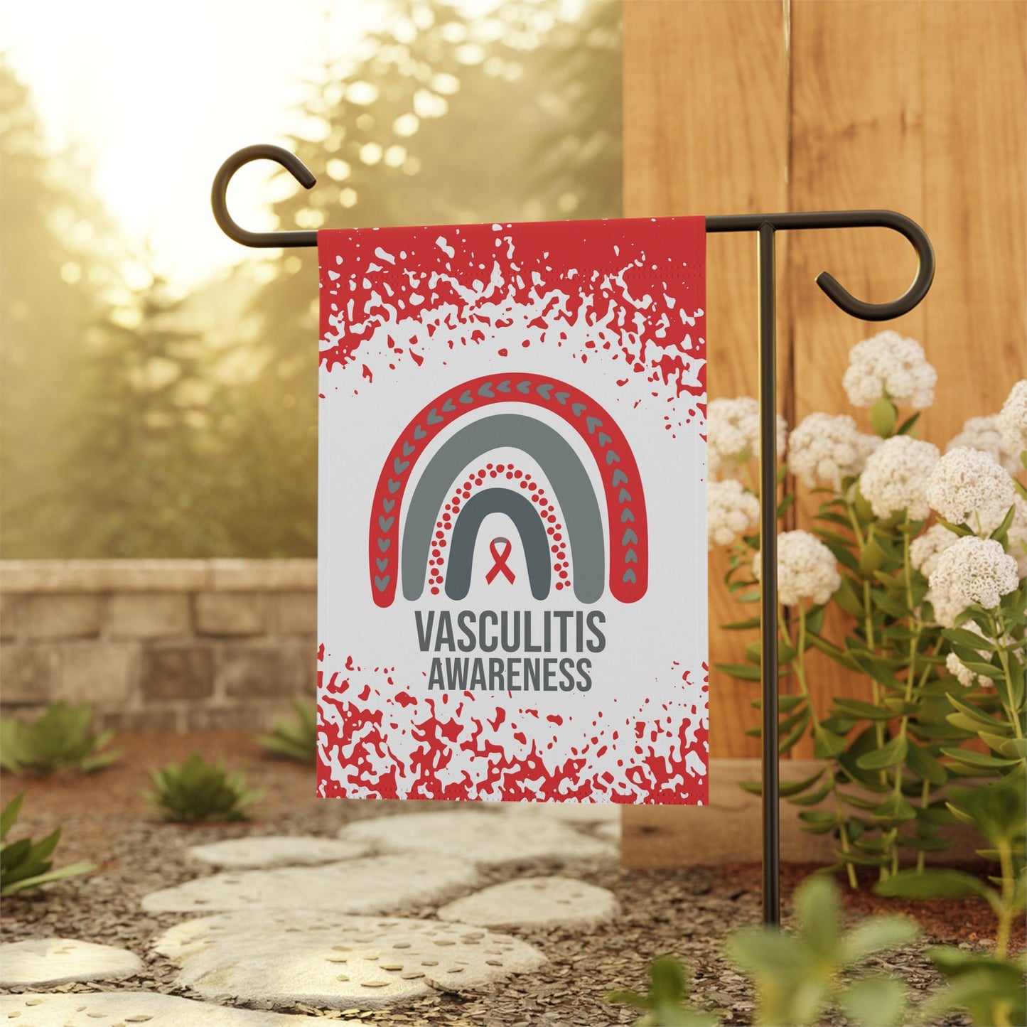 Vasculitis Awareness Garden Flag | Welcome Sign | New Home | Decorative House Banner | Red Awareness Ribbon | Support