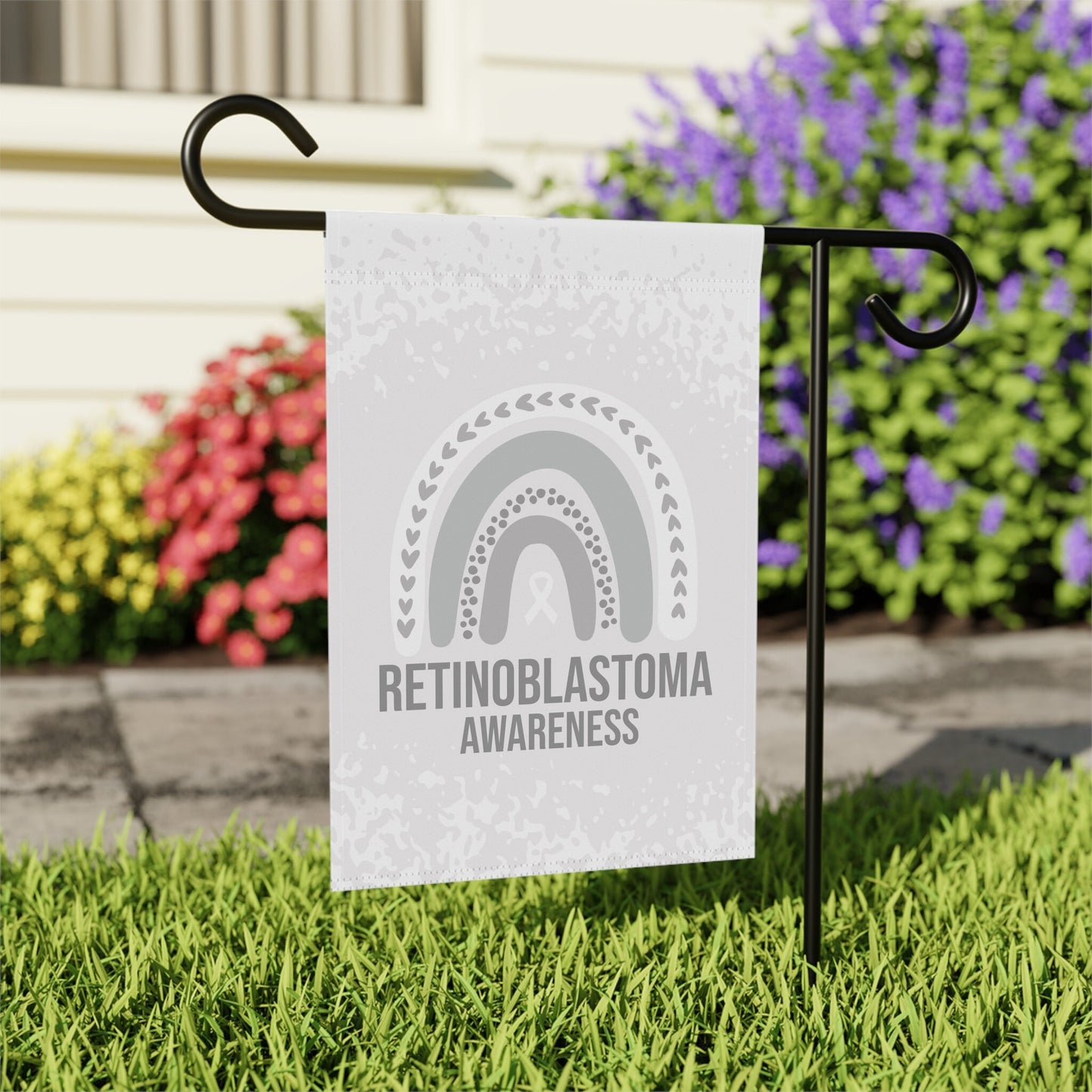 Retinoblastoma Awareness Garden Flag | Welcome Sign | New Home | Decorative House Banner | White Awareness Ribbon | Support