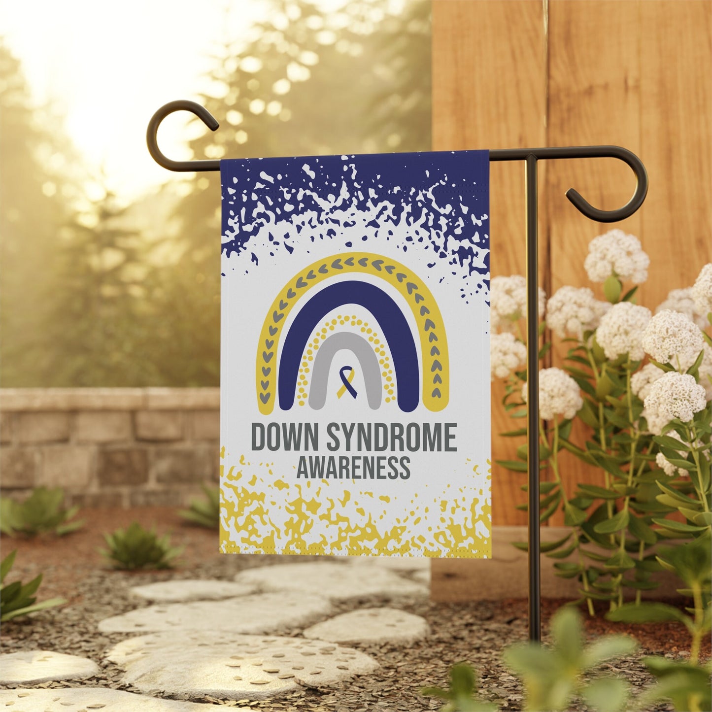 Down Syndrome Awareness Garden Flag | Welcome Sign | Trisomy 21 Decorative Banner | Blue & Yellow Ribbon for New Home