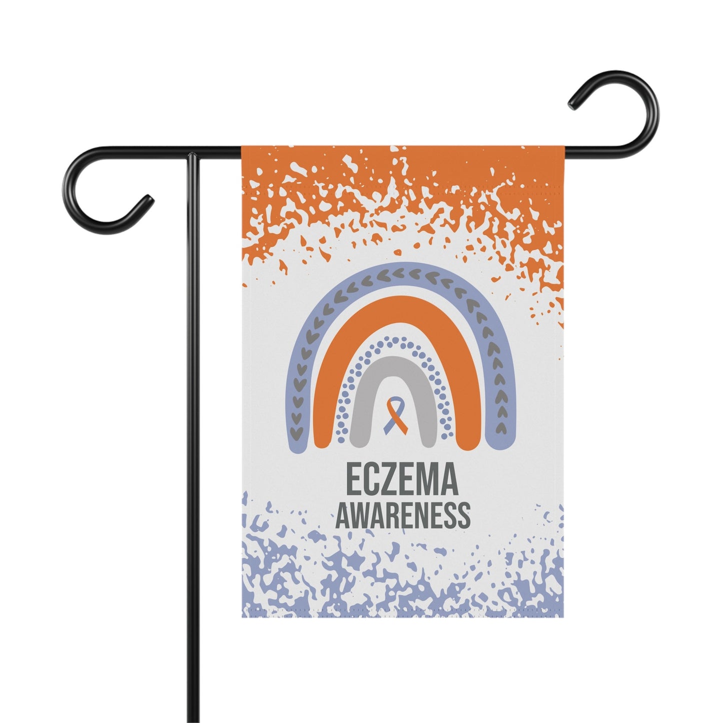 Eczema Awareness Garden Flag | Decorative House Banner with Orange & Lavender Support Ribbon | Welcome Sign for New Home