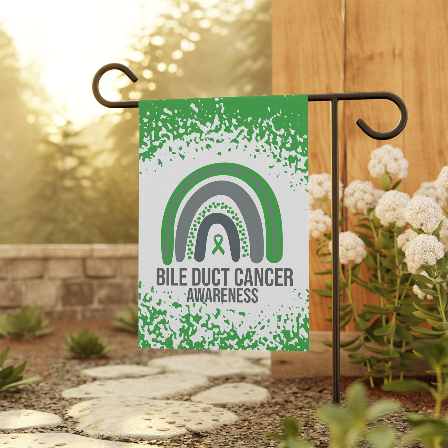 Bile Duct Cancer Awareness Garden Flag | Welcome Sign | New Home | Decorative House Banner | Green Awareness Ribbon | Support