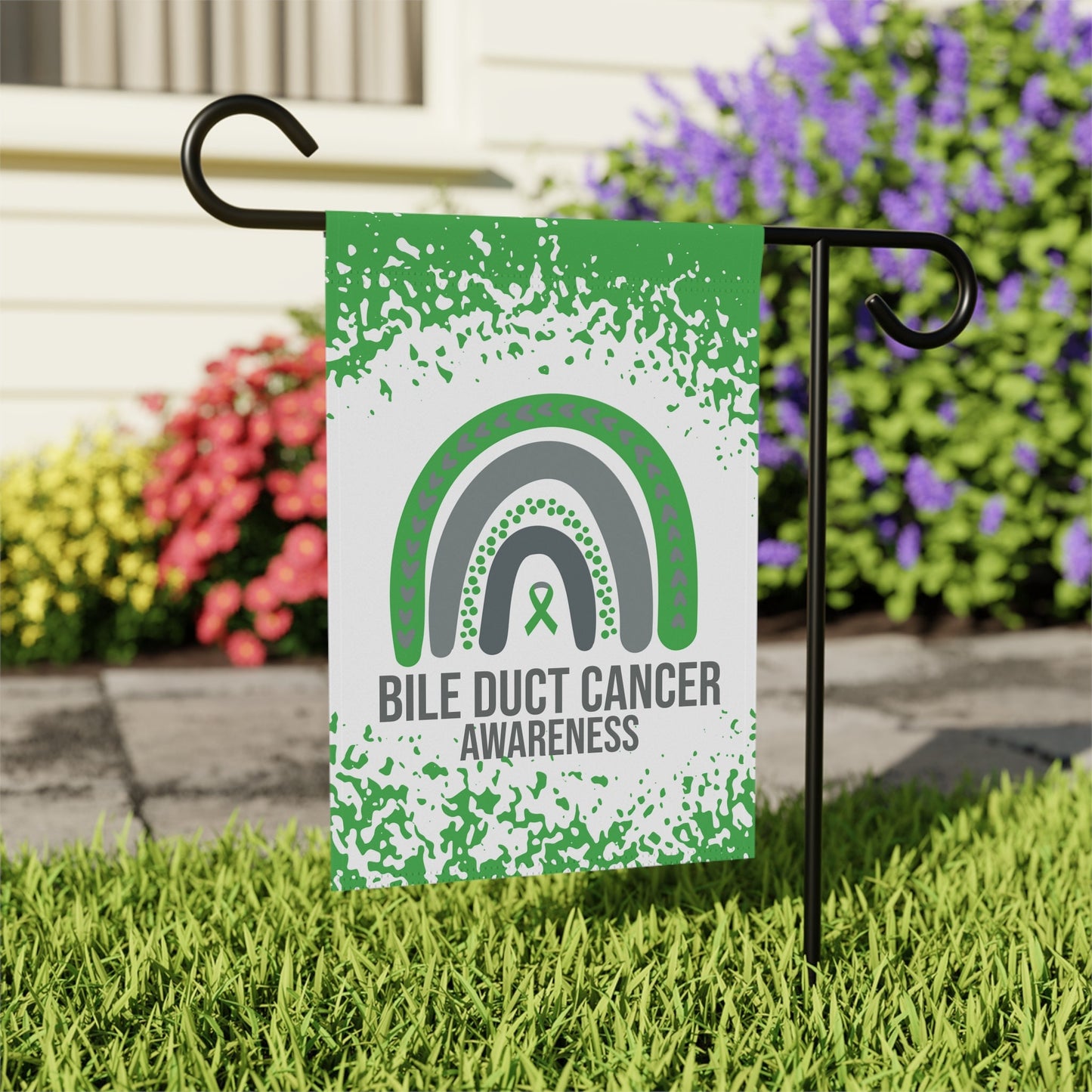 Bile Duct Cancer Awareness Garden Flag | Welcome Sign | New Home | Decorative House Banner | Green Awareness Ribbon | Support