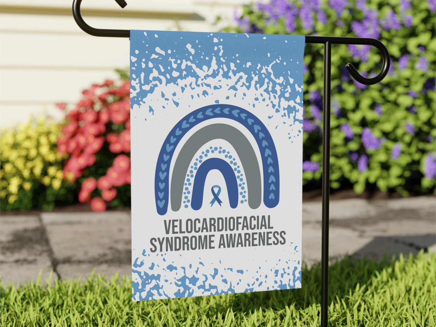 Velocardiofacial Syndrome Awareness Garden Flag | Welcome Sign | New Home | Decorative House Banner | Blue Awareness Ribbon | Support